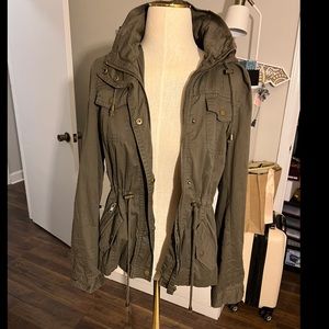 Olive green jacket with hoodie. NWT